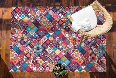 Outdoor mat for patio colorful mosaic